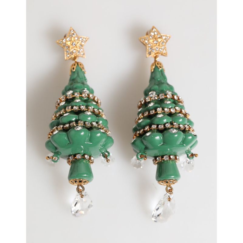 Dolce Gabbana Gold Brass Multicolour Christmas Tree Womens Earrings 676$